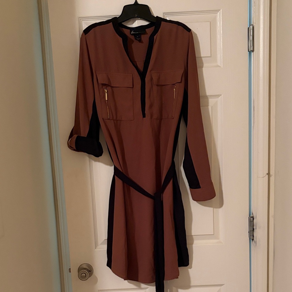 Lane Bryant Brown and Black Tuxedo Style Long or 3/4 Length Sleeve Dress